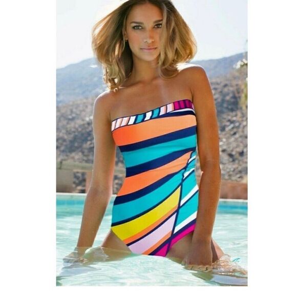 Trina Turk Catch A Wave Bandeau One Piece Swimsuit BWNT - Picture 1 of 7